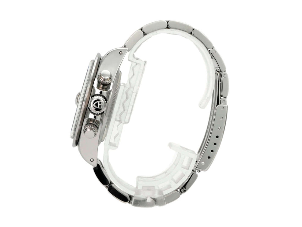 Tudor Prince Oysterdate Big Block Chronograph 79160 seitliche Ansicht mit Edelstahlarmband und Tachymeterlünette