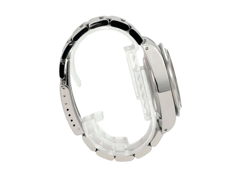 Tudor Prince Oysterdate Big Block Chronograph 79160 seitliche Ansicht mit Edelstahlband und poliertem Gehäuse.