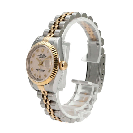 Rolex Datejust 26 Edelstahl Gelbgold 79173 Ivory Jubile-Band auf transparentem Hintergrund