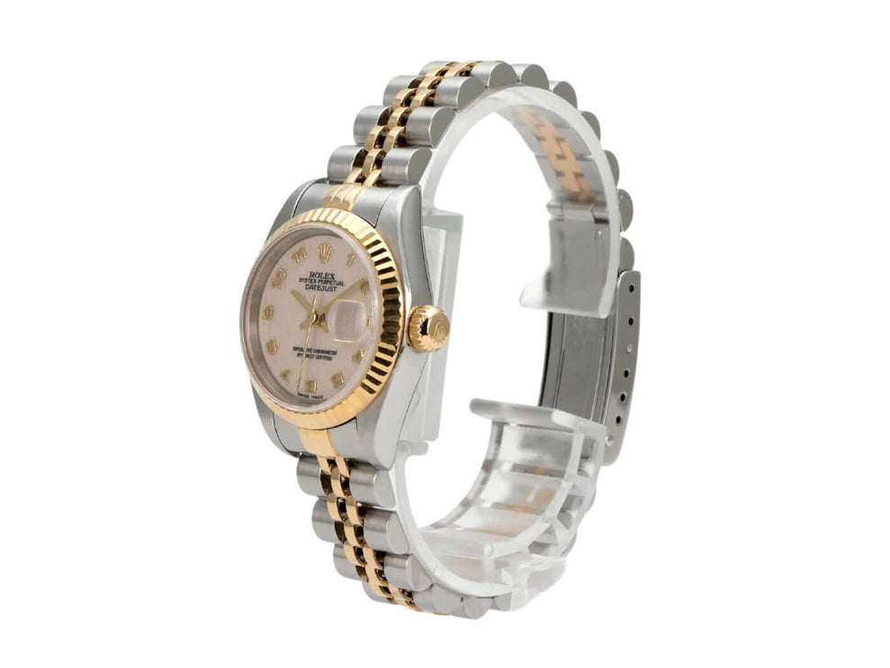 Rolex Datejust 26 Edelstahl Gelbgold 79173 Ivory Jubile-Band auf transparentem Hintergrund