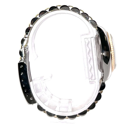 Rolex Datejust 26 Edelstahl Gelbgold 79173 Seitenansicht mit Jubile-Band und diamantbesetztem Zifferblatt, polierte Gelbgold Lünette