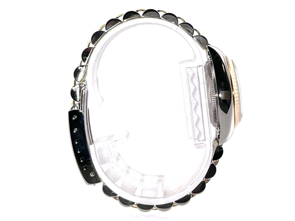 Rolex Datejust 26 Edelstahl Gelbgold 79173 Seitenansicht mit Jubile-Band und diamantbesetztem Zifferblatt, polierte Gelbgold Lünette