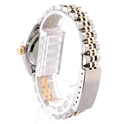 Rückansicht des Rolex Datejust 26 Edelstahl Gelbgold 79173 Jubile-Band mit Faltschließe und polierten Details