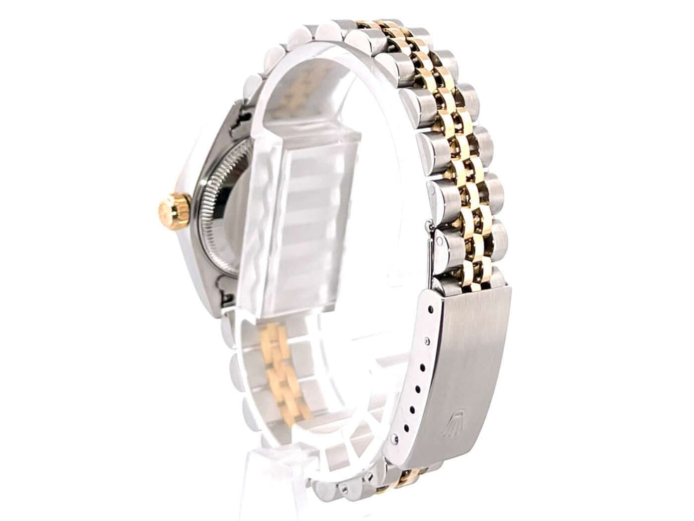 Rückansicht des Rolex Datejust 26 Edelstahl Gelbgold 79173 Jubile-Band mit Faltschließe und polierten Details