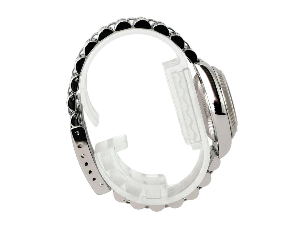 Rolex Datejust 26 Ref. 79174 Pink Dia Jubile-Band Ansicht vom Armband mit polierten und satinierten Edelstahl-Elementen.