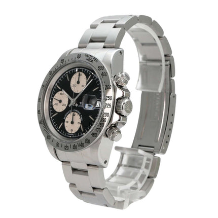 Tudor Prince Oysterdate Big Block Chronograph 79180 mit Edelstahlgehäuse, schwarzem Zifferblatt und Tachymeter-Lünette