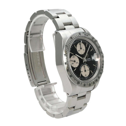 Tudor Prince Oysterdate Big Block Chronograph 79180, Edelstahl-Chronograph mit schwarzem Zifferblatt und Tachymeterlünette