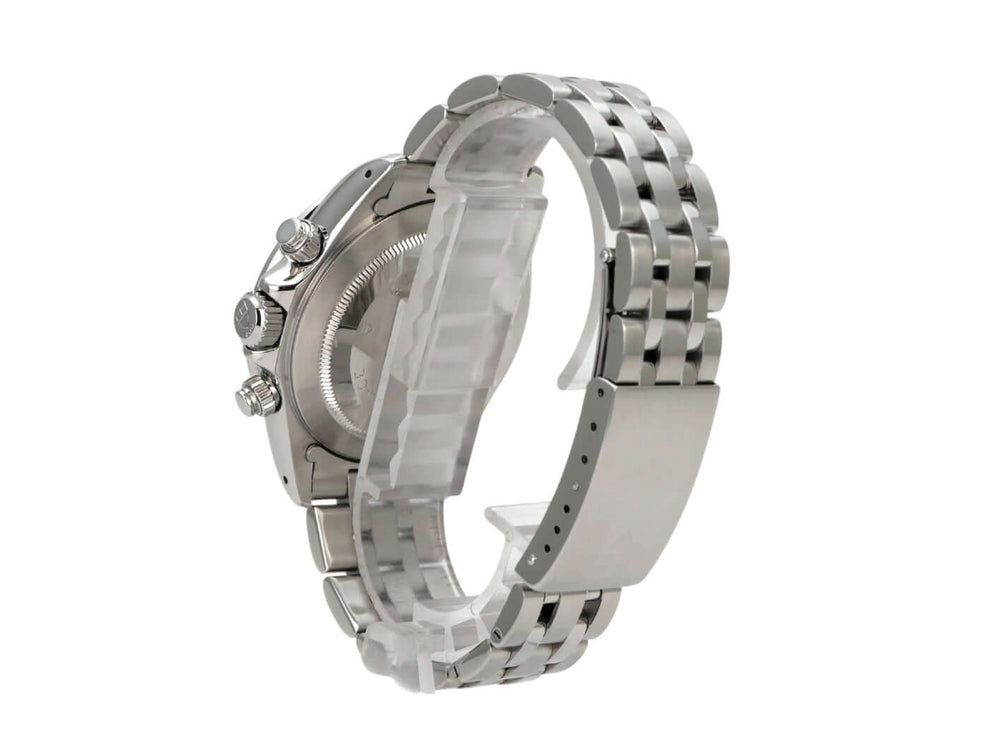 Tudor Prince Date Chronograph 79260 mit Edelstahlband und verschraubtem Gehäuse, seitliche Ansicht.