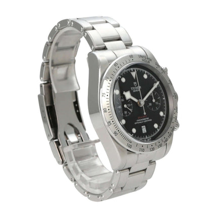 Tudor Heritage Black Bay Chrono 79350-0001 Uhr mit Edelstahlarmband und schwarzem Zifferblatt