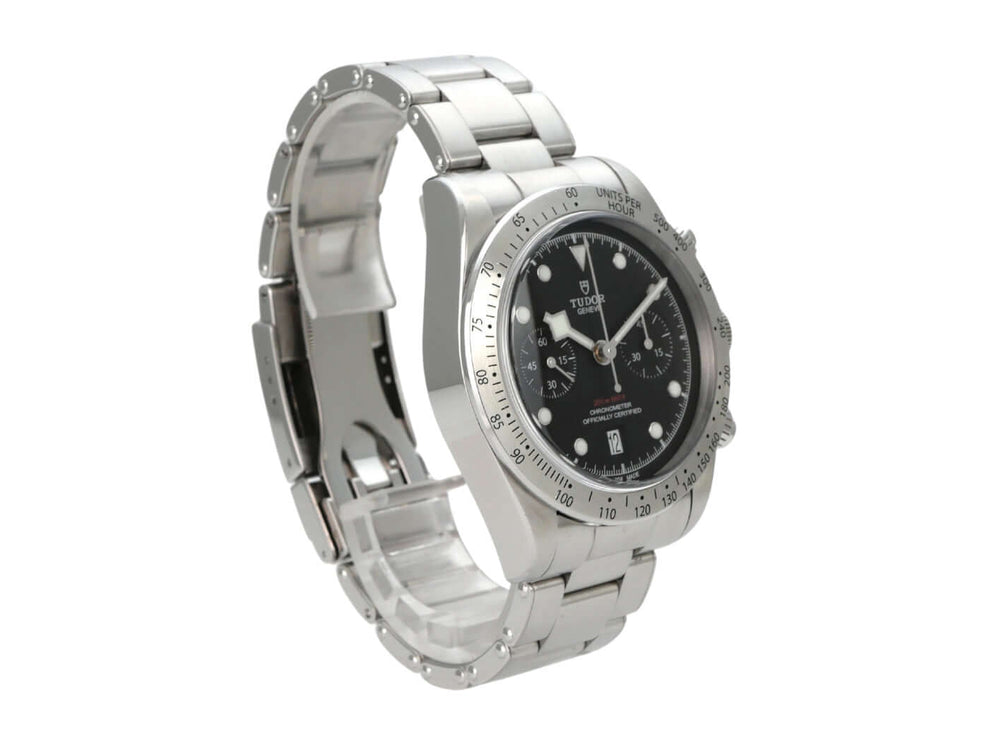 Tudor Heritage Black Bay Chrono 79350-0001 Uhr mit Edelstahlarmband und schwarzem Zifferblatt