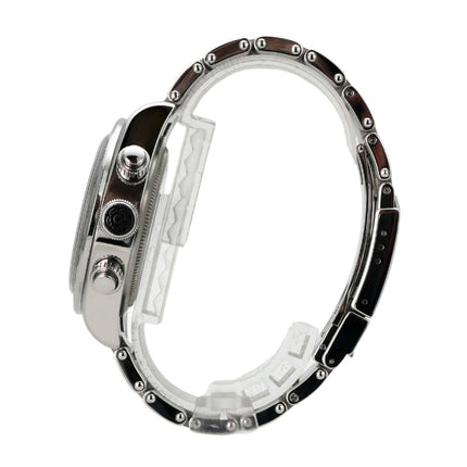 Tudor Heritage Black Bay Chrono 79350-0001 seitliche Ansicht des Edelstahlgehäuses mit drehbarer Lünette.