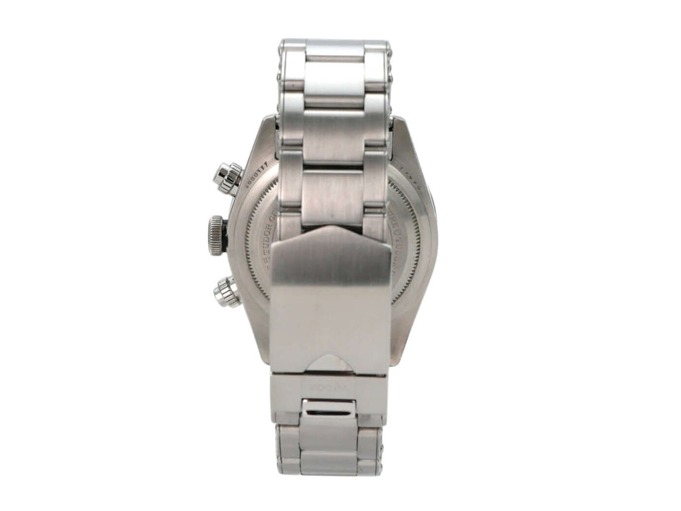 Tudor Heritage Black Bay Chrono 79350-0001 Uhr von hinten mit Edelstahlband und Faltschließe