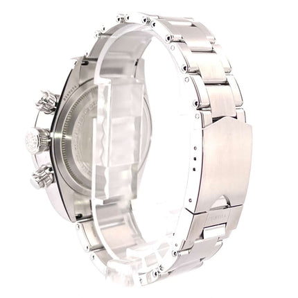 Rückansicht der Tudor Black Bay Chrono 79360N-0002 mit poliertem Edelstahlgehäuse und Faltschließe.