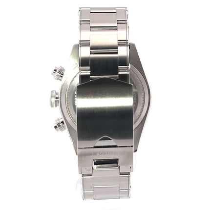 Rückseite der Tudor Black Bay Chrono 79360N-0002 Uhr aus Edelstahl mit Faltschließe, Gehäuse und Armband in polierter und satinierter Optik.