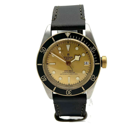 Uhr Tudor Black Bay Steel Gold 79733N Leder mit champagnerfarbenem Zifferblatt und schwarzem Lederband, 41mm Edelstahlgehäuse