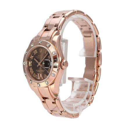 Rolex Perlmaster 29 Everose-Gold 80315 Choco Römisch mit Diamanten und braunem Zifferblatt