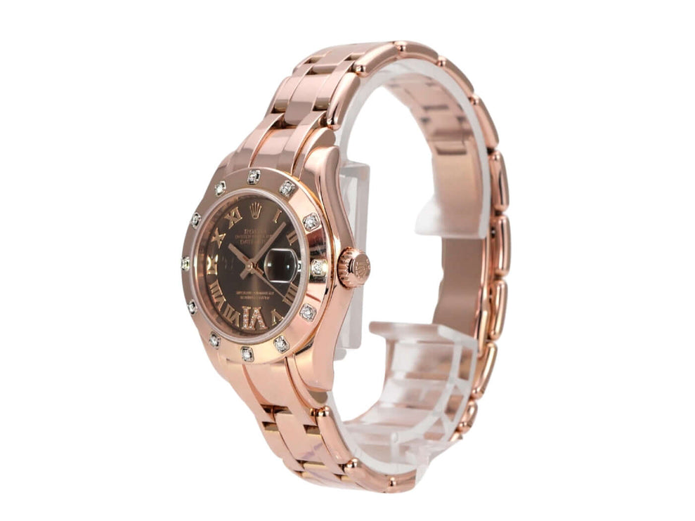 Rolex Perlmaster 29 Everose-Gold 80315 Choco Römisch mit Diamanten und braunem Zifferblatt