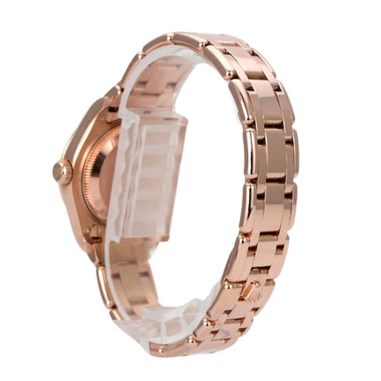 Rolex Perlmaster 29 Everose-Gold 80315 Choco Römisch seitliche Ansicht mit poliertem Armband