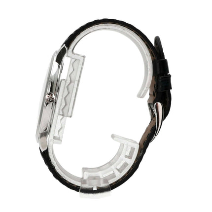 Vacheron Constantin Patrimony 81180/000G seitliche Ansicht, 18 kt Weißgold Gehäuse, schwarzes Lederband, stilvolles Design.