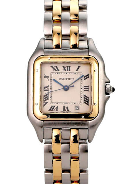 Cartier Panthere Midsize Edelstahl Gelbgold 83083242 mit römischen Ziffern und gebläutem Stahl Zeiger.