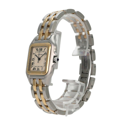 Cartier Panthere Midsize Edelstahl Gelbgold 83083242 Uhr in Edelstahl und Gelbgold, silberfarbenes Zifferblatt mit römischen Ziffern.