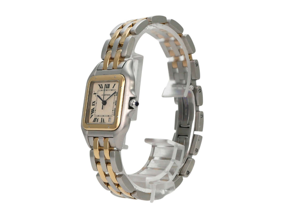 Cartier Panthere Midsize Edelstahl Gelbgold 83083242 Uhr in Edelstahl und Gelbgold, silberfarbenes Zifferblatt mit römischen Ziffern.