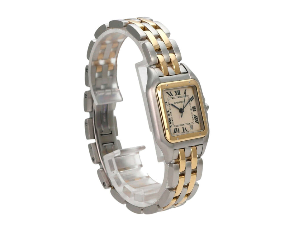 Cartier Panthere Midsize Edelstahl Gelbgold 83083242 elegante Uhr mit Edelstahl- und Gelbgold-Armband.