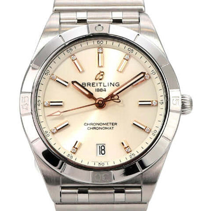 Breitling Chronomat Automatic 36 Weiß Diamant A10380101A2A1 elegante Armbanduhr mit Edelstahl-Armband und weißem Zifferblatt