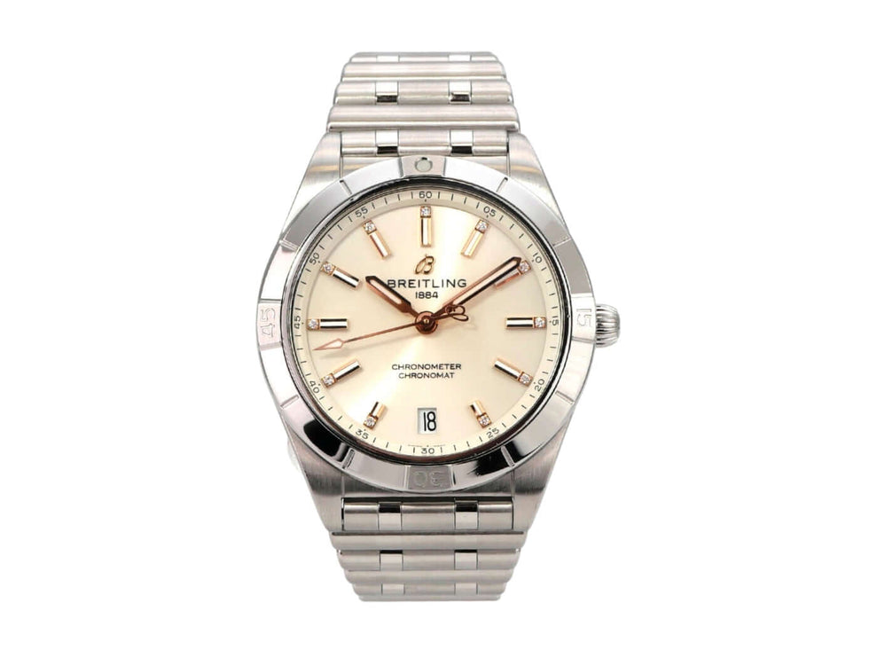 Breitling Chronomat Automatic 36 Weiß Diamant A10380101A2A1 Edelstahl-Armbanduhr mit elegantem Zifferblatt.