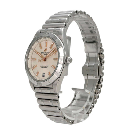 Breitling Chronomat Automatic 36 Weiß Diamant A10380101A2A1 Edelstahlgehäuse mit weißem Zifferblatt und Diamanten.