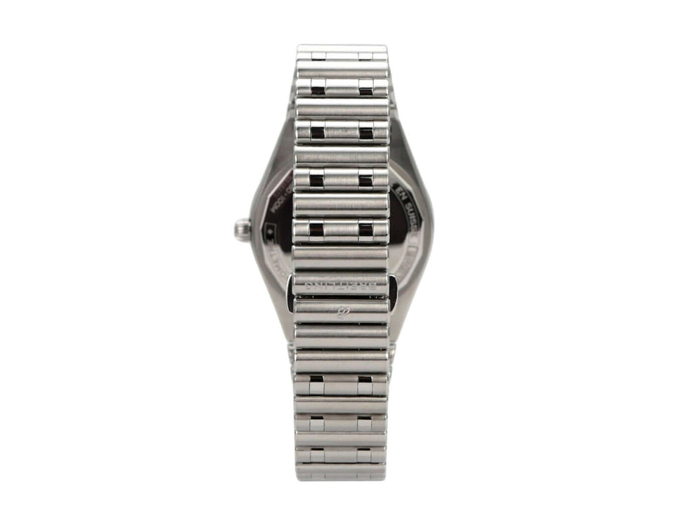 Breitling Chronomat Automatic 36 Weiß Diamant A10380101A2A1 Ansicht der Rückseite und des Armbands aus Edelstahl.