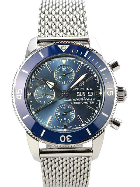 Breitling Superocean Heritage II Chronograph 44 A13313161C1S1 mit blauem Zifferblatt und Edelstahlband