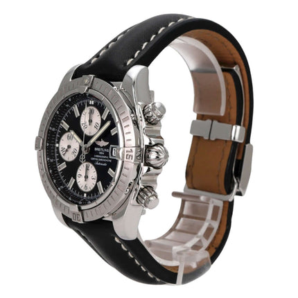 Breitling Chronomat Evolution Chronograph Ref. A13356 mit poliertem Edelstahlgehäuse und schwarzem Lederband