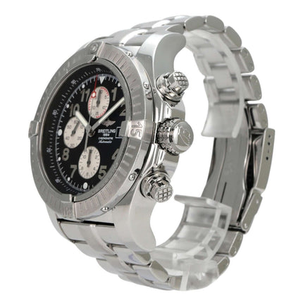 Breitling Super Avenger Chronograph A13370 mit schwarzem Zifferblatt und poliertem Edelstahlarmband