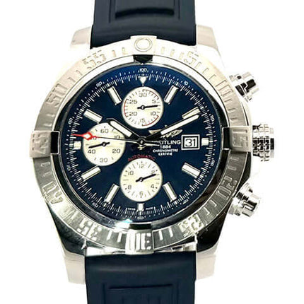 Breitling Super Avenger II Chronograph A1337111.C871.160S.A20D.2 mit blauem Zifferblatt und Diver Pro III Kautschukband
