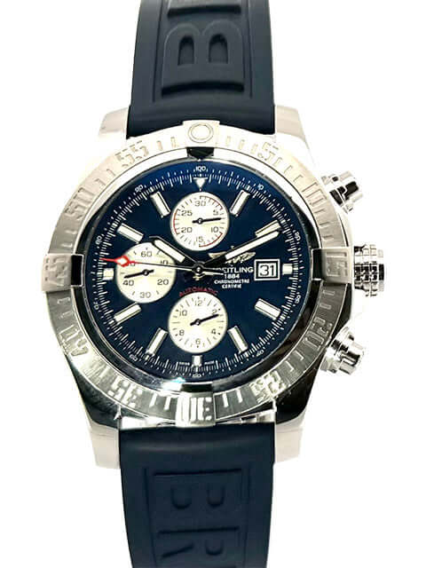 Breitling Super Avenger II Chronograph A1337111.C871.160S.A20D.2 mit blauem Zifferblatt und Diver Pro III Kautschukband