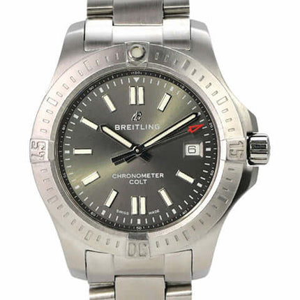 Breitling Chronomat Colt Automatic 41 A17313101F1A1 in satinierter Edelstahl mit grauem Zifferblatt und Luminanz.