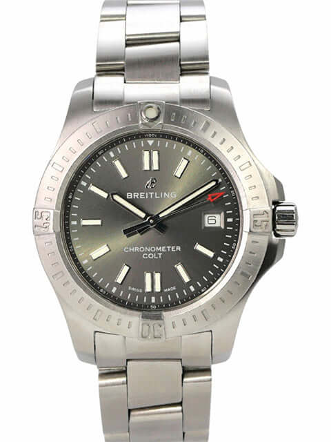 Breitling Chronomat Colt Automatic 41 A17313101F1A1 in satinierter Edelstahl mit grauem Zifferblatt und Luminanz.