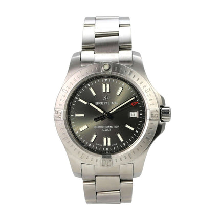 Breitling Chronomat Colt Automatic 41 A17313101F1A1 mit grauem Zifferblatt und satiniertem Edelstahlgehäuse.