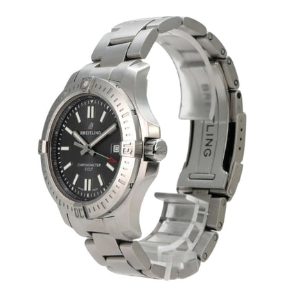 Breitling Chronomat Colt Automatic 41 A17313101F1A1 Uhr mit schwarzem Zifferblatt und Edelstahlarmband.