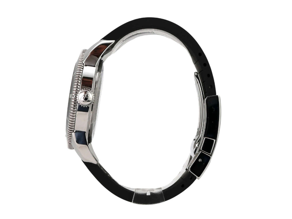 Seitenansicht der Breitling Superocean Heritage 46 A1732024.B868 mit Edelstahlgehäuse und schwarzem Kautschukband.