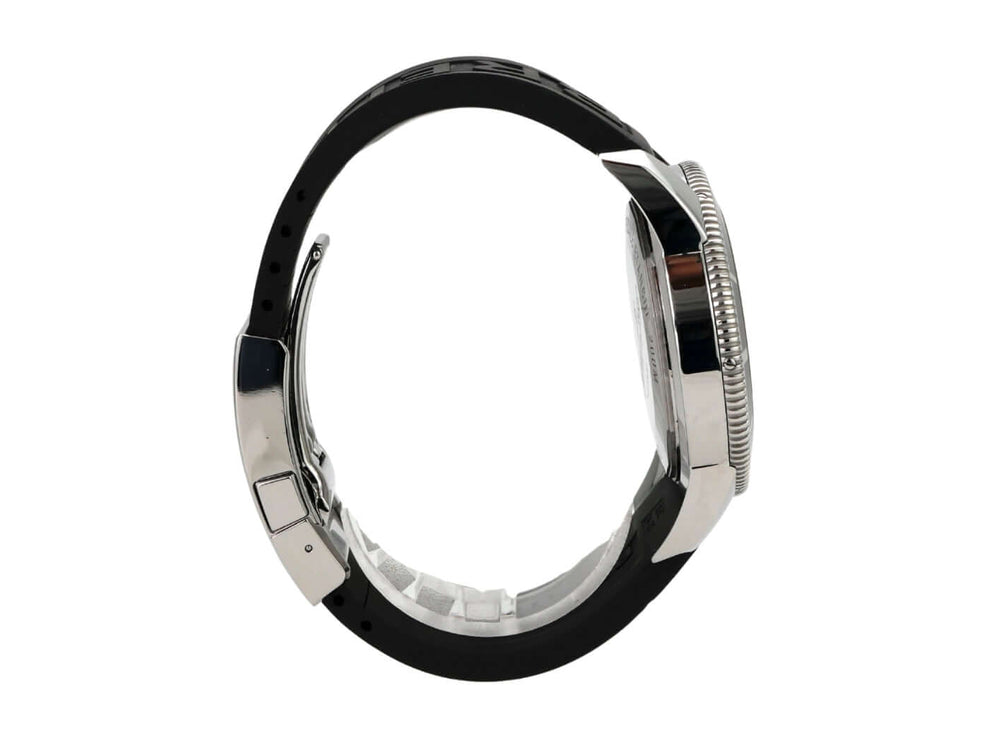 Breitling Superocean Heritage 46 A1732024.B868 seitliche Ansicht mit schwarzem Kautschukband und Edelstahl-Gehäuse.