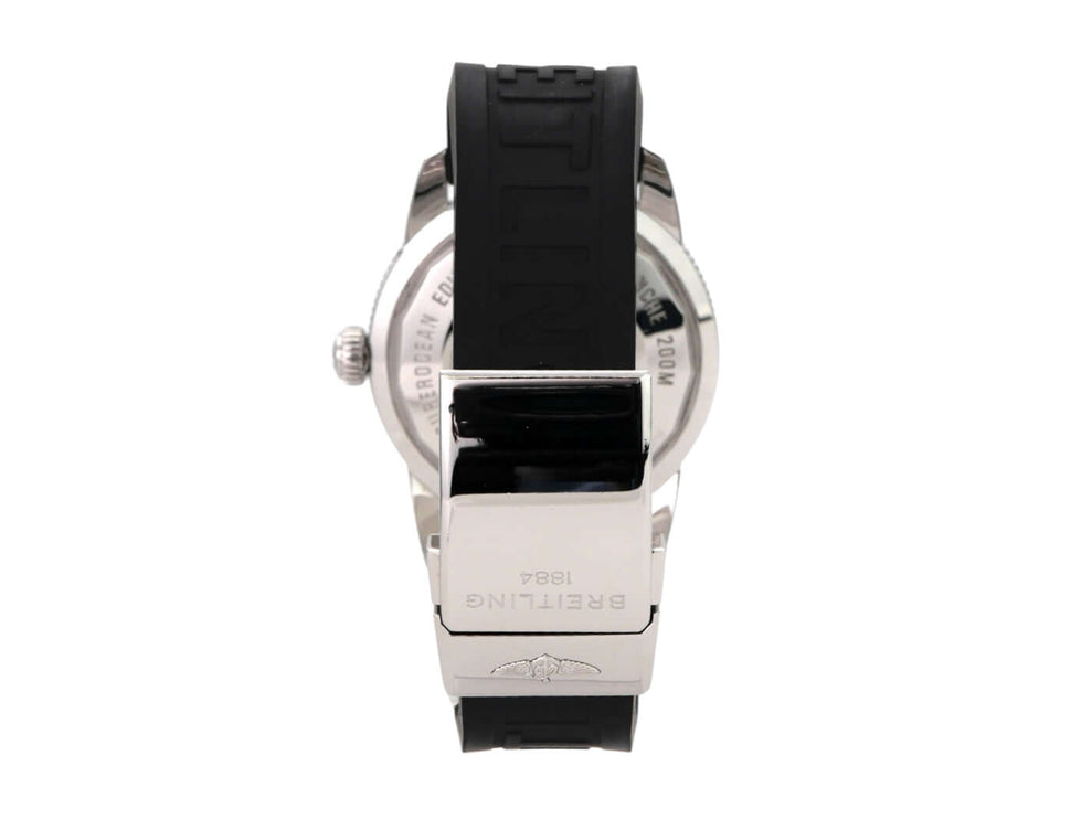 Breitling Superocean Heritage 46 A1732024.B868 Uhr mit schwarzem Kautschukband und Faltschließe von hinten