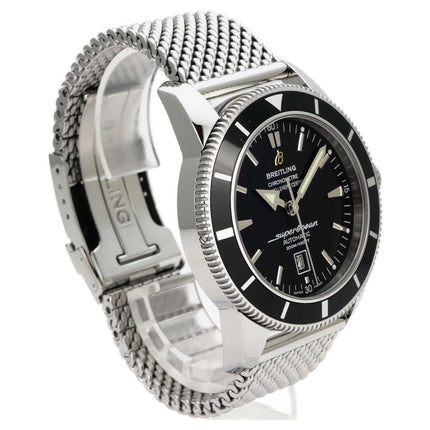 Breitling Superocean Heritage 46 A1732024.B868.152A, schwarze Taucheruhr aus Edelstahl mit Mesh-Armband