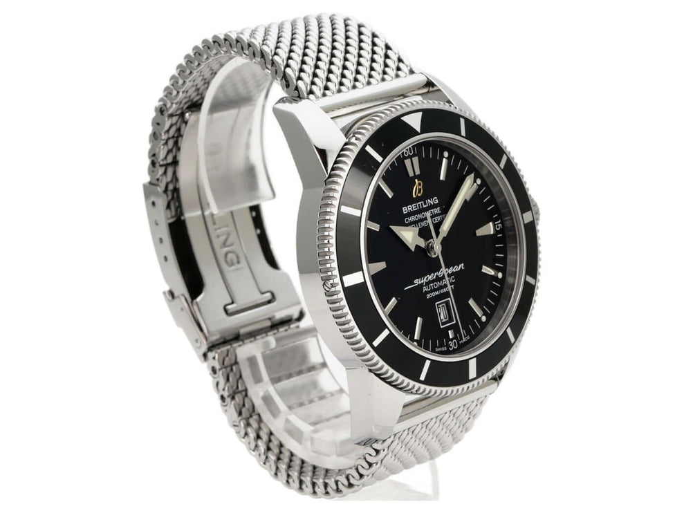 Breitling Superocean Heritage 46 A1732024.B868.152A, schwarze Taucheruhr aus Edelstahl mit Mesh-Armband