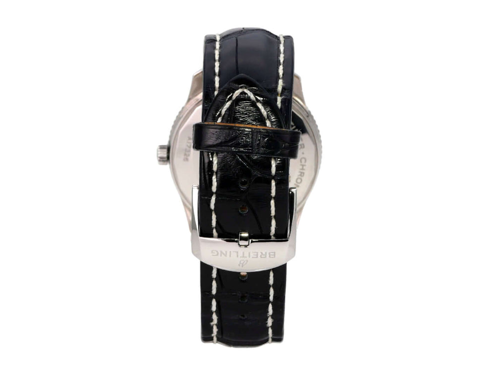 Breitling Navitimer 1 Automatic 41 A17326211C1P3, Rückseite mit schwarzem Lederband und Edelstahlgehäuse