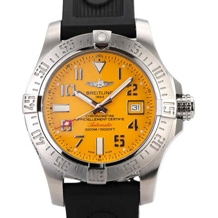 Breitling Avenger II Seawolf A1733110.I519.153S.A20DSA.2 mit gelbem Zifferblatt und schwarzem Kautschukarmband