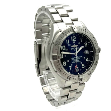 Breitling Superocean A17345-108 Edelstahl Uhr aus 2003 mit poliertem Gehäuse und schwarzem Zifferblatt mit Leuchtindizes und arabischen Ziffern
