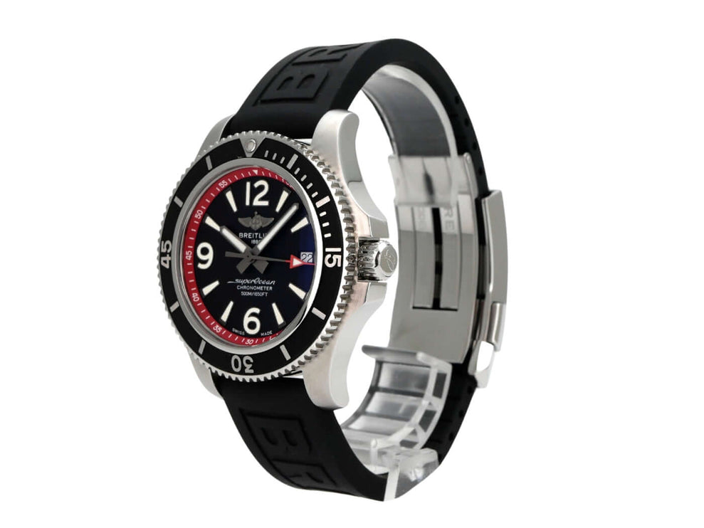 Breitling Superocean Automatic 42 Faltschließe A17366D71B2S1, schwarzes Zifferblatt, Edelstahl, Kautschukband