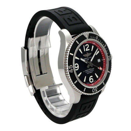 Breitling Superocean Automatic 42 Faltschließe A17366D71B2S1, schwarze Taucheruhr mit Edelstahlgehäuse und Kautschukband